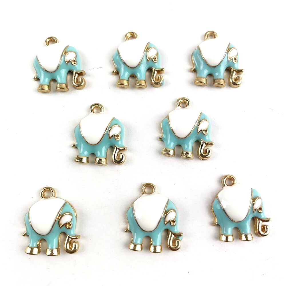 7122 20 PC Gold Plated Enamel Alloy Elephant Charm Pendants